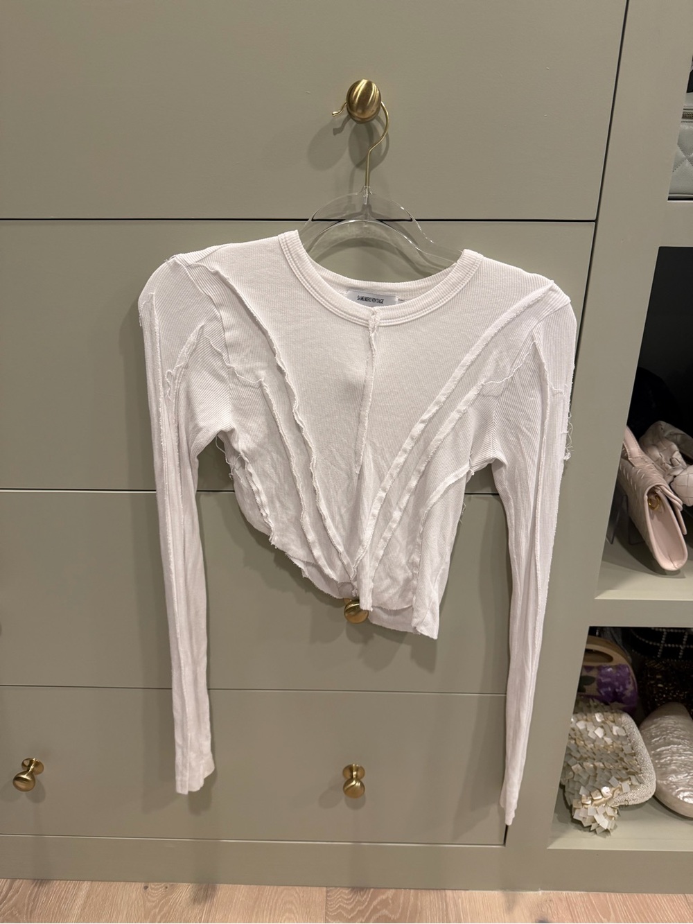 SAMI MIRO VINTAGE White Long-Sleeve Asymmetrical Ribbed Top